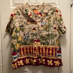 Hearts‎ of palm tropical top Short sleeve Linen Size 14 Button Up Women’s